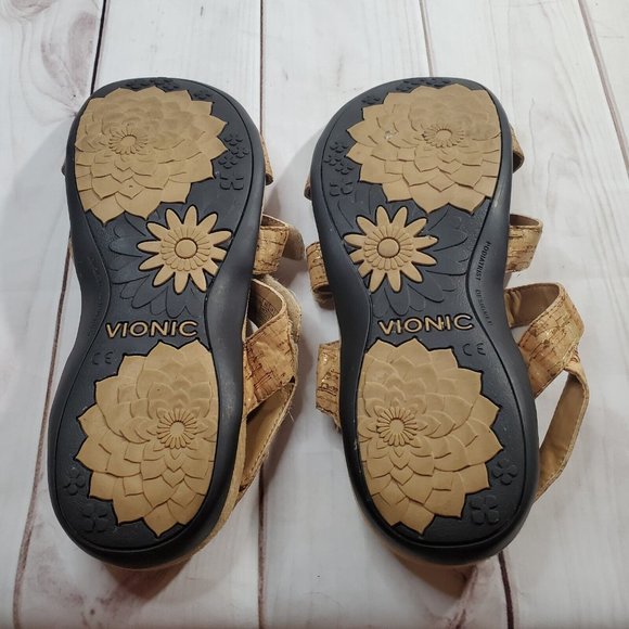 Vionic Sandals 9 Women 44 Amber Cork Beaded Arch Support Comfort Shoes Beige - Picture 8 of 9
